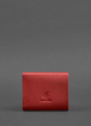 Женский кожаный маленький кошелек тройного сложения с монетницей из натуральной кожи красный3 фото
