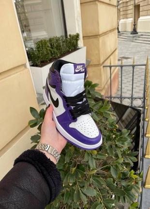 Женские молодежные кожаные фиолетовые кроссовки nike air jordan 🆕 высокие джорданы1 фото