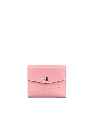 Женский кожаный маленький кошелек тройного сложения с монетницей из натуральной кожи розовый5 фото