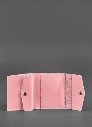 Женский кожаный маленький кошелек тройного сложения с монетницей из натуральной кожи розовый3 фото