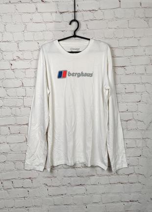 Білий крутий чоловічий лонгслив футболка з довгим рукавом berghaus з великим логотипом
