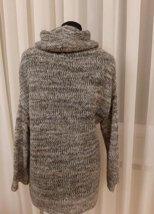 Свитер гольф шерсть мохер меланж серый h&m m-l 3