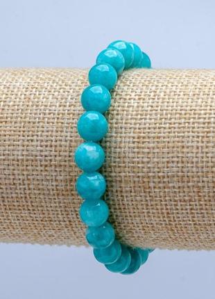 Браслет на гумці з натурального каменю аквамарин гладкий кулька d-8мм +-