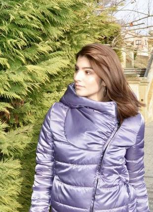 Пальто одеяло короткое в стиле парка лавандовое весеннее высокого качества5 фото