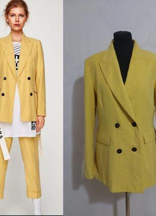 Двубортный удлиненный яркий  пиджак zara basic collection  l
