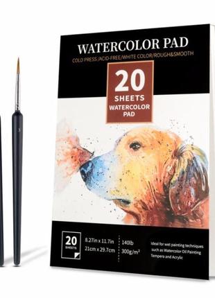 Папір для акварелі watercolor pad а4 21 x 29.7 см, 300 г/м2 20 аркушів, альбом для малювання та скетчингу топ