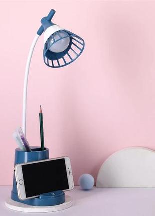 Лампа на гибкой ножке desktop lamp el-2176 синий с функцией powebank 1200mah, держателем телефона3 фото