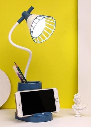 Лампа на гибкой ножке desktop lamp el-2176 синий с функцией powebank 1200mah, держателем телефона