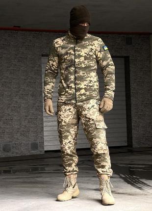 Комплект зимовий армійський тактичний - штани саржа-фліс terra hot піксель, флісова кофта на змійці піксель.