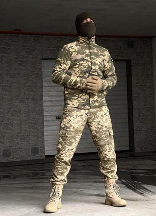 Комплект зимовий армійський тактичний - штани саржа-фліс terra hot піксель, флісова кофта на змійці піксель.2 фото