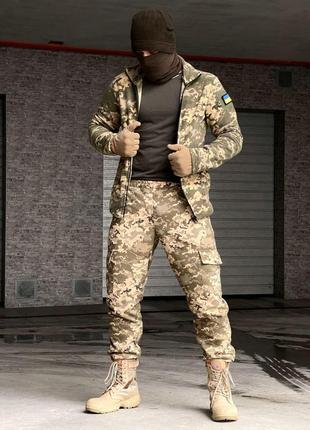 Комплект зимовий армійський тактичний - штани саржа-фліс terra hot піксель, флісова кофта на змійці піксель.4 фото
