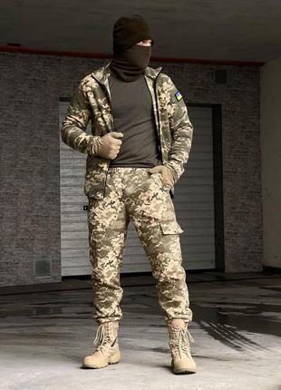 Комплект зимовий армійський тактичний - штани саржа-фліс terra hot піксель, флісова кофта на змійці піксель.5 фото