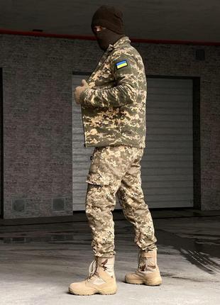 Комплект зимовий армійський тактичний - штани саржа-фліс terra hot піксель, флісова кофта на змійці піксель.6 фото