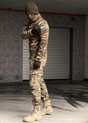 Комплект зимовий мультикам армійський тактичний - штани саржа-фліс terra hot + флісова кофта на змійці.4 фото