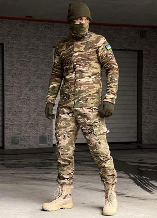 Комплект зимний армейский - штаны саржа-флис terra hot мультикам + кофта флисовая на змейке мультикам.