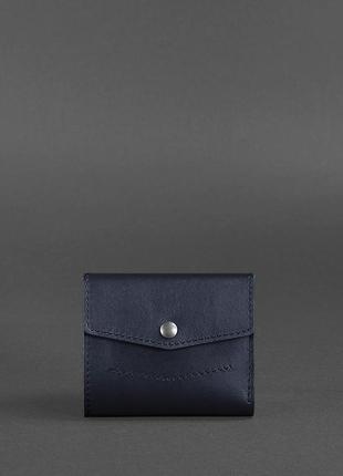 Женский кожаный маленький кошелек тройного сложения с монетницей из натуральной кожи синий2 фото