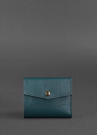 Жіночий шкіряний маленький гаманець потрійного складання з монетницею з натуральної шкіри зелений2 фото