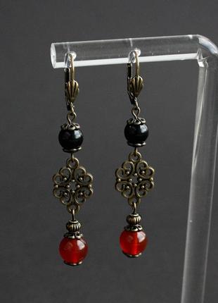 Комплект колье и серьги из сердолика и агата в винтажном стиле осенние украшения...