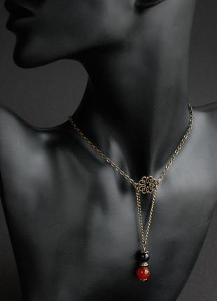 Комплект колье и серьги из сердолика и агата в винтажном стиле осенние украшения...