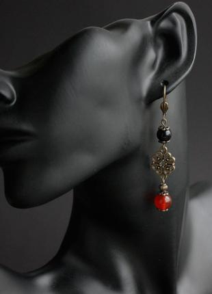 Комплект колье и серьги из сердолика и агата в винтажном стиле осенние украшения...