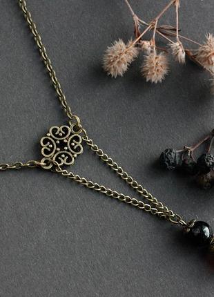 Комплект колье и серьги из сердолика и агата в винтажном стиле осенние украшения...