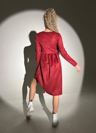 Жіноча сукня коротка замшева бежева синя бордова нарядна на кожен день тепла3 фото