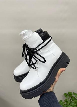 Білі зручні черевики #3518 натуральна шкіра замш пітон зима демісезон