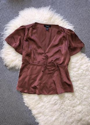 Блуза топ атласный сатиновый атлас сатин короткий рукав1 фото