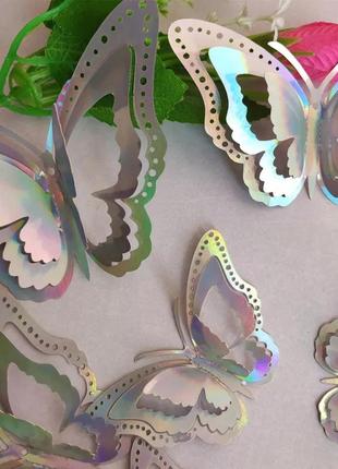 Бабочки декоративные серебристые перламутровые, в наборе 12штук разных размеров, фольга2 фото
