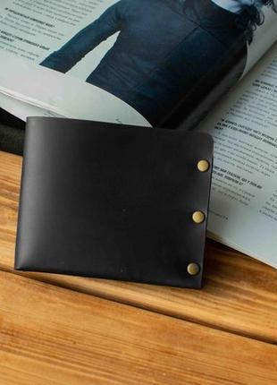 Чоловічий шкіряний чорний гаманець norb ручної роботи з натуральної шкіри на заклепках з фіксацією4 фото