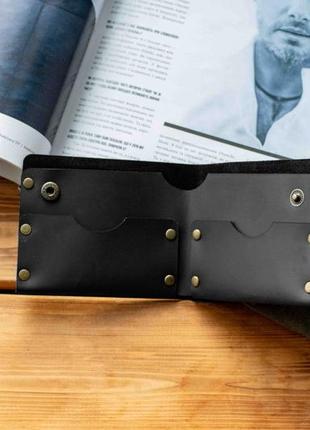 Чоловічий шкіряний чорний гаманець norb ручної роботи з натуральної шкіри на заклепках з фіксацією5 фото