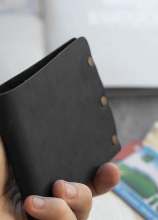 Чоловічий шкіряний чорний гаманець norb ручної роботи з натуральної шкіри на заклепках з фіксацією9 фото