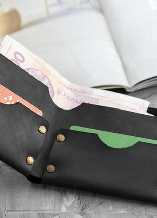 Чоловічий шкіряний чорний гаманець norb ручної роботи з натуральної шкіри на заклепках з фіксацією6 фото