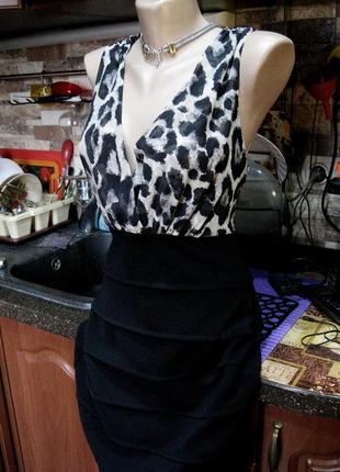 Плаття футляр з леопардовим ліфом3 фото