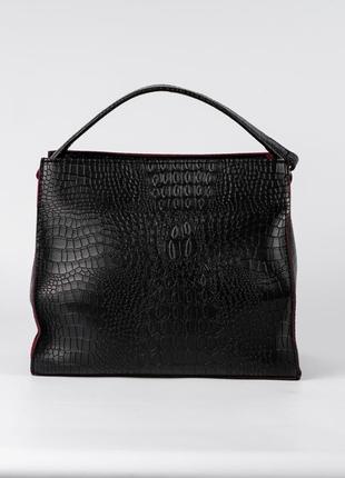 Жіноча сумка чорна сумка рептилія сумка квадратна сумка крокодил сумка середнього розміру1 фото