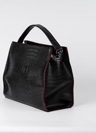 Жіноча сумка чорна сумка рептилія сумка квадратна сумка крокодил сумка середнього розміру2 фото