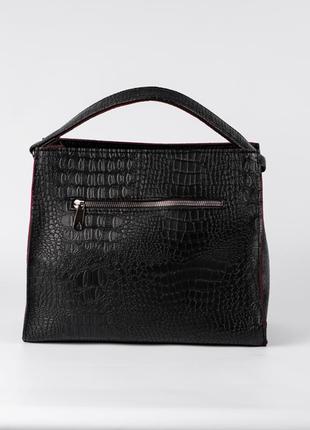 Жіноча сумка чорна сумка рептилія сумка квадратна сумка крокодил сумка середнього розміру3 фото