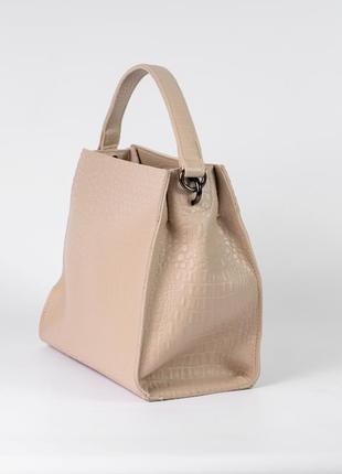 Женская сумка бежевая сумка рептилия сумка квадратная сумка крокодил сумка среднего размера2 фото