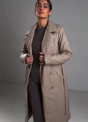 Пальто женское из эко-кожи чёрное матовое зимнее6 фото