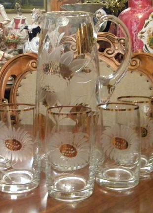 Набор кувшин стаканы позолота хрусталь богемия чехословакия №1040(1)1 фото