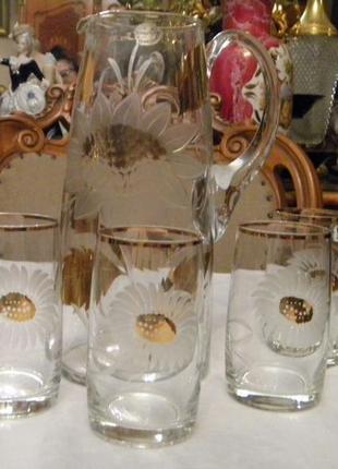 Набор кувшин стаканы позолота хрусталь богемия чехословакия №1040(1)4 фото