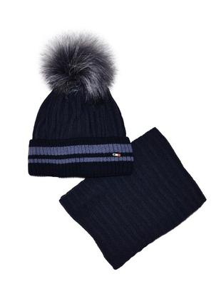 Комплект на мальчика 1-6 лет шапка и шарф-снуд зимние 48/521 фото