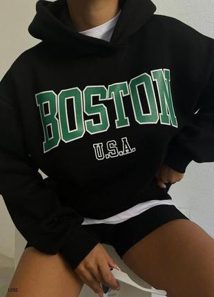 Худі з капюшоном boston usa світшот трендовий стильний теплий флісовий зимовий утеплений на флісі кофта чорний бежевий зелений6 фото