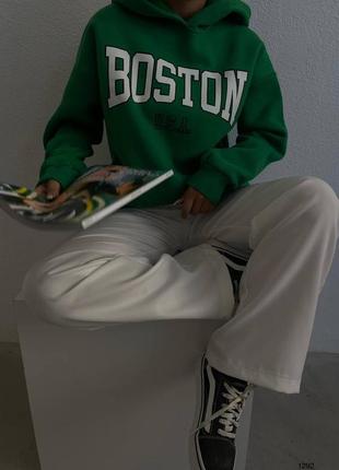 Худі з капюшоном boston usa світшот трендовий стильний теплий флісовий зимовий утеплений на флісі кофта чорний бежевий зелений5 фото