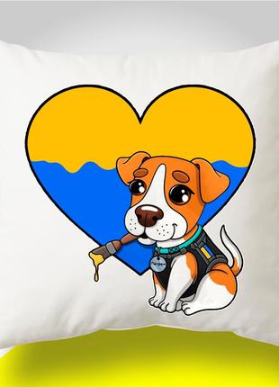 Подушка з патріотичним принтом "пес патрон серце україна"1 фото
