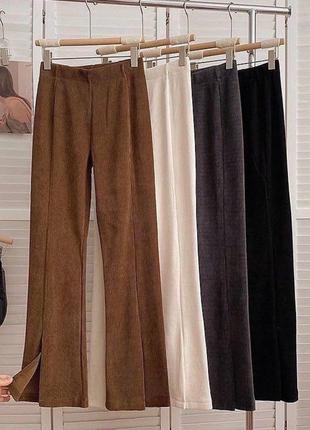 Вельветовые штаны в рубчик штаны с разрезами