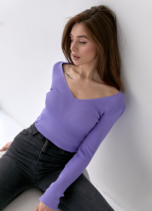 Пуловер облегающий в мелкий рубчик, лавандовый цвет1 фото