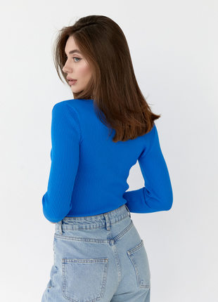 Пуловер стильний у дрібний рубчик, синій колір2 фото