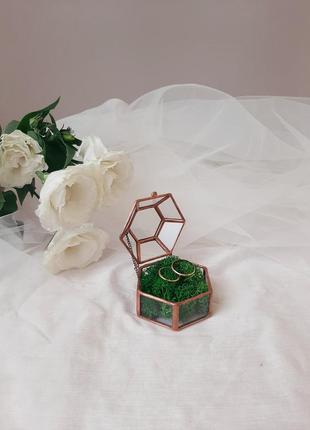 Свадебная шкатулка для обручальных колец со мхом. стеклянная шкатулка. коробочка для колец на свадьбу.2 фото
