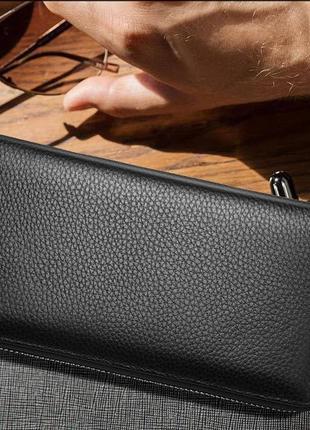 Кошелек клатч мужской кожаный черный классический модный стильный